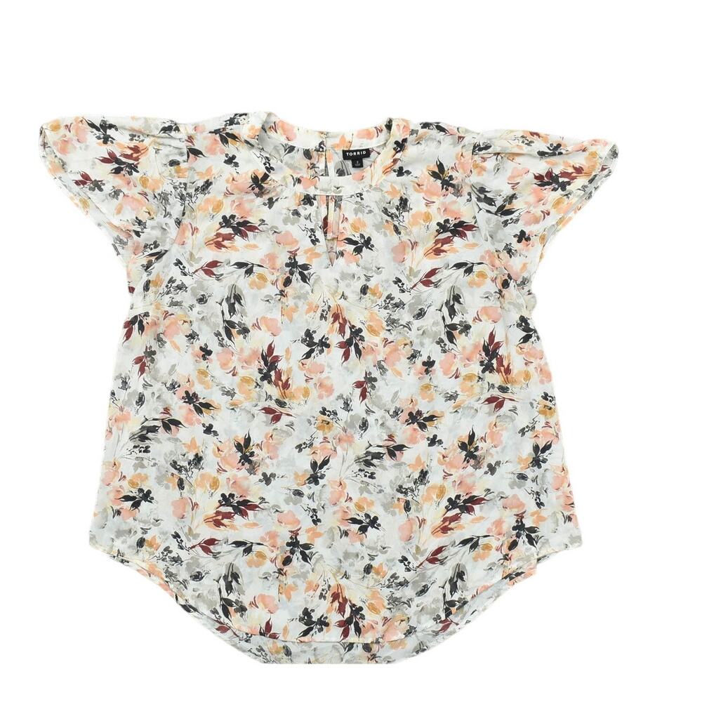 Torrid Plus Size 2 Multicolor Polyester Blouse Short Sleeve Floral Garden